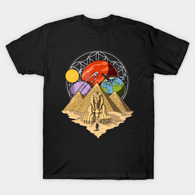 Egyptian Pyramids Space Sacred Geometry T-Shirt by underheaven